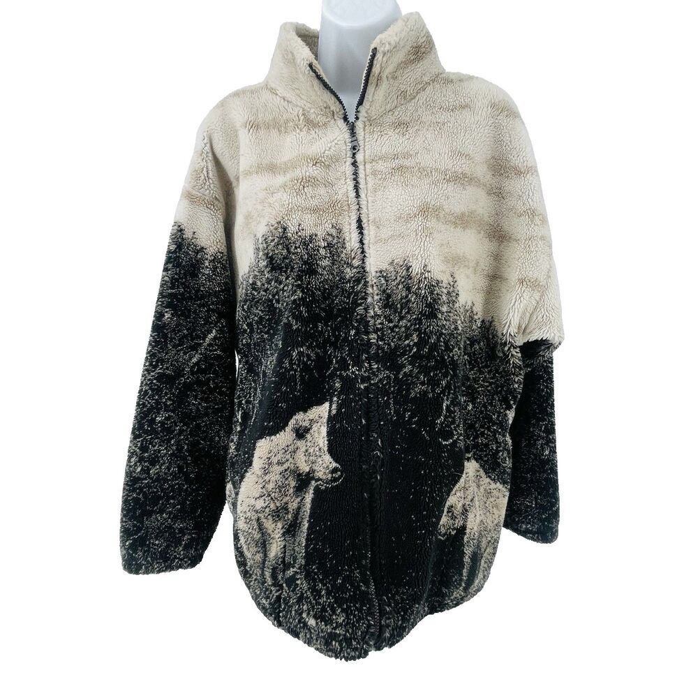 Vtg Grizzly Bears Womens High Pile Jacket Fleece Medium Wildlife For Seasons USA